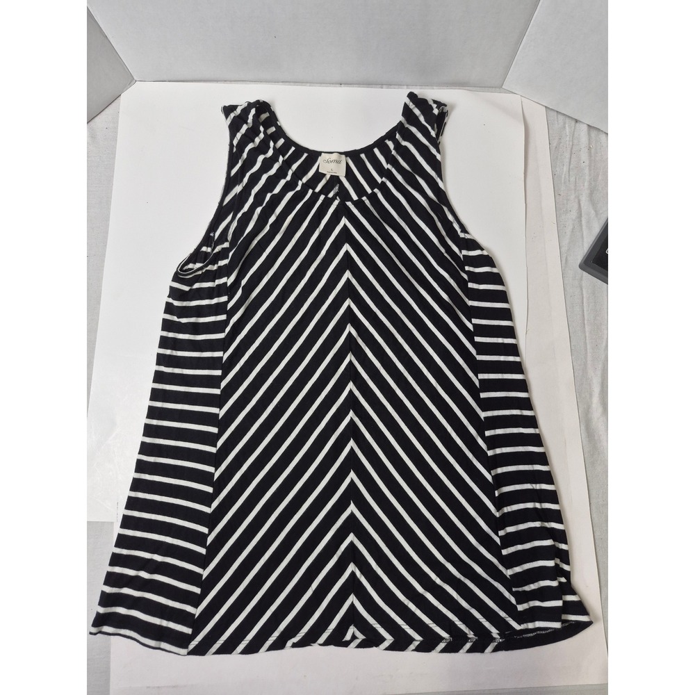 Soma Womens Black White Striped Chevron Sleeveless Tank Top Size L Large rayon